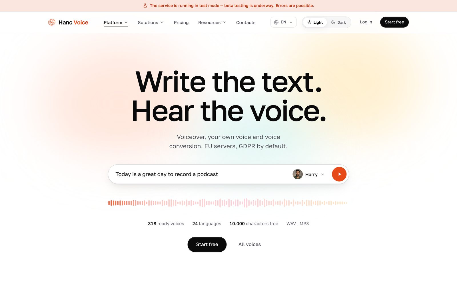 Hanc Voice: Text schreiben, Stimme hören